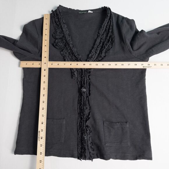 Eddie Bauer Floral Ribbon Trim Slub Knit Button Cardigan Womens Large Gray Boho - Picture 4 of 16